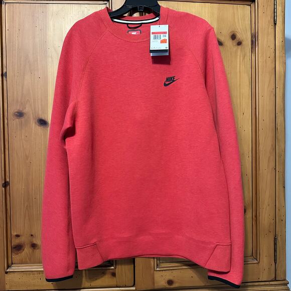 Nike Sportswear Tech Fleece Crewneck Sweatshirt Red Heather NWT Size L-Tall - Picture 1 of 6